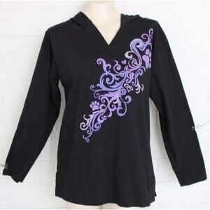 The Animal Rescue Site Large Black Purple Animal Paw Hooded Knit Comfy Top